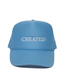 'CREATED' trucker hat - columbia blue